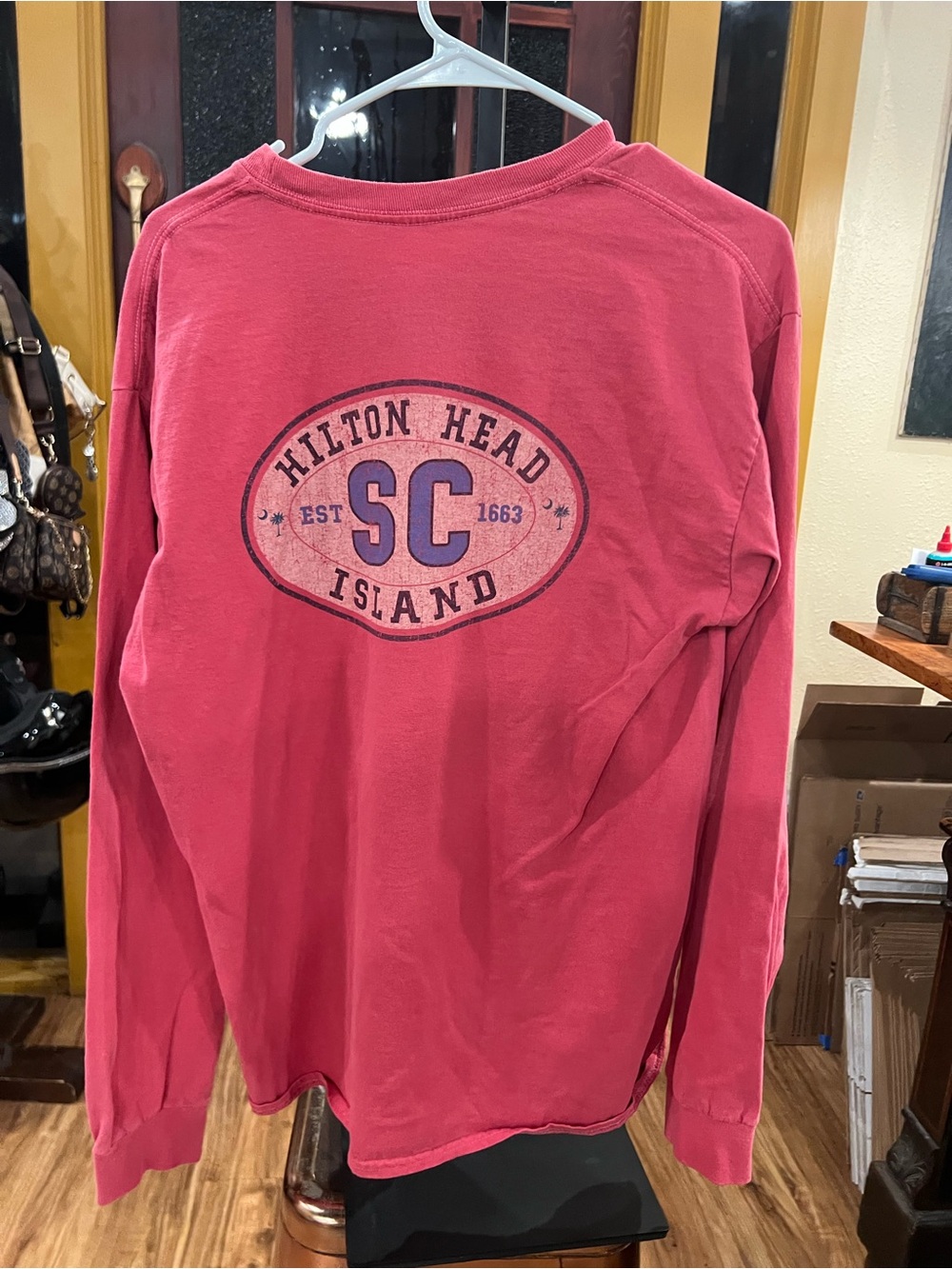 Hilton Head SC Graphic Long Sleeve Tee - Coral Pink - Picture 6 of 7